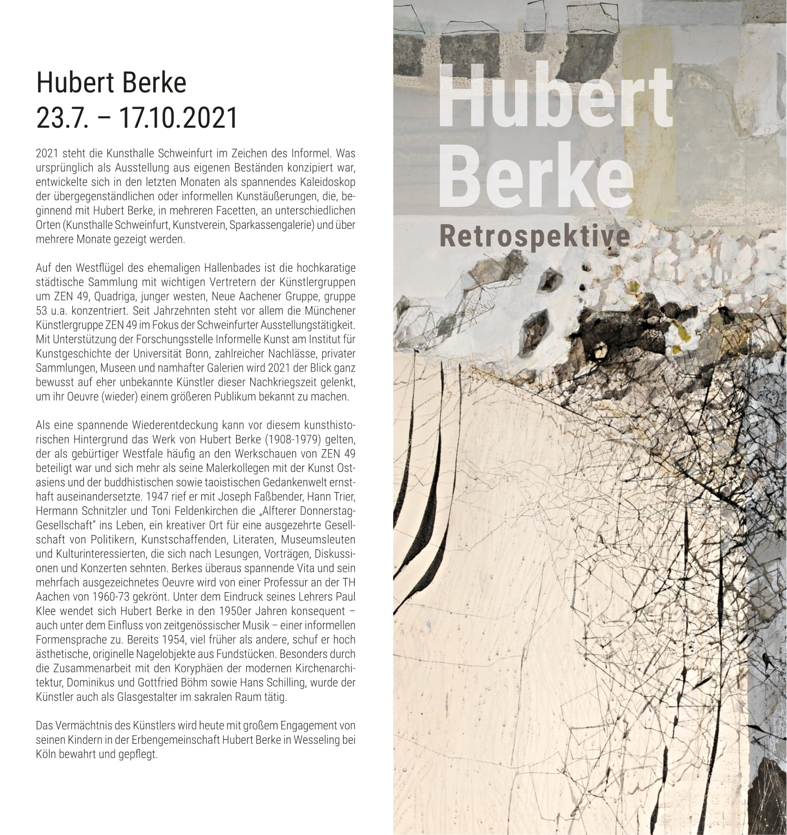 Hubert Berke  Retrospektive – Ausstellung in der Kunsthalle Schweinfurt